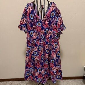 Terra & Sky Floral Midi Dress - Pink and Blue